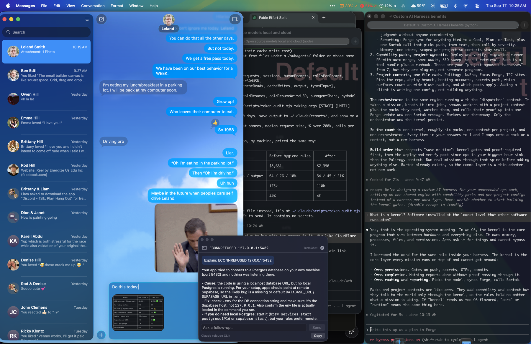 TermChat chat bubble opened via its test URL scheme, showing the model and effort pickers.